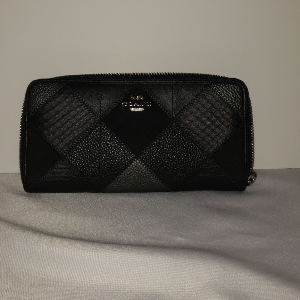 Coach Black patchwork zip around wallet